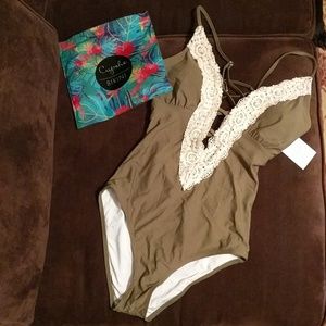 Cupshe Green Crochet Plunge neck Swimsuit - Small